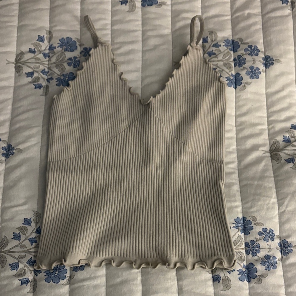 Women's Beige Ribbed Tank Top